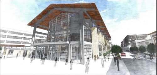 Legacy Hall, a three-story food hall, is expected to open in September or October.