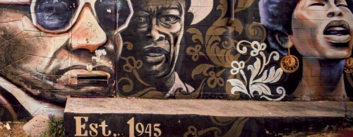 A mural is located in the African American Cultural Heritage District in Austin.