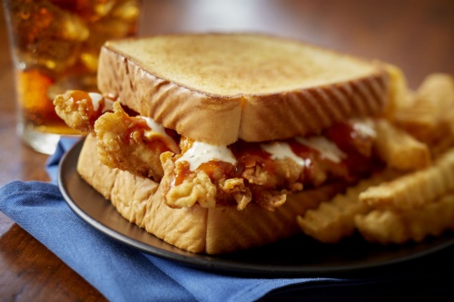 The kickin' chicken sandwich is a popular item on the Zaxby's menu.