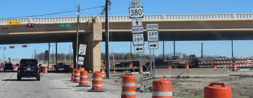 US 380 remains congested as a 20-mile construction project to widen the roadway from Loop 288 in Denton to Custer Road continues. 