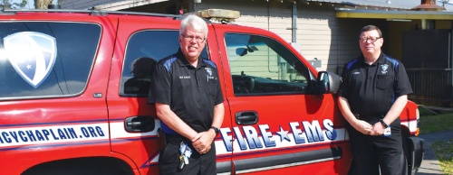 Emergency Ministries founder Skip Straus, left,  and chaplain Jim Russell are among the personnel who offer emotional and spiritual support to emergency first responders.