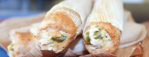 Carolineu2019s Kitchen offers chicken, cream cheese and jalapeno tamales, which include dough made from masa, or corn flour.