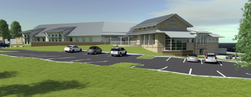 This rendering depicts the proposed Lakeway Police Station's entrance.
