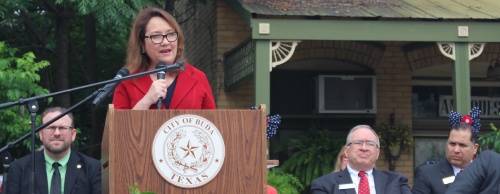 Cecilia Abbott was an honored guest at Buda's Main Street commencement Tuesday.