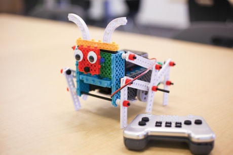 A student built a remote-controlled Lego robot at Code Ninjas.