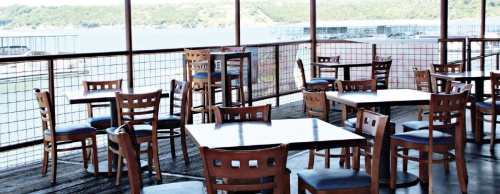 A lake view is featured at the Hudson Bend restaurant.