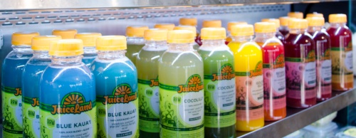 In addition to smoothies, JuiceLand also sells prepared cold-pressed organic vegetable juices. 