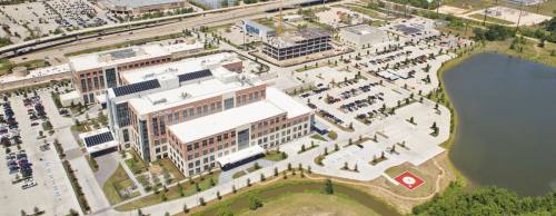 Houston Methodist The Woodlands Hospital sits on a 59-acre campus at the intersection of Hwy. 242 and I-45. The 480,000-square-foot hospital campus will open July 1.