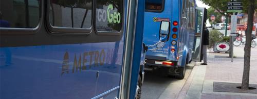 All four GoGeo bus routes stop at the Georgetown Public Library, which serves as a transfer center for the bus system.