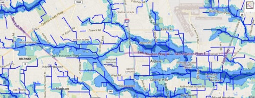 This Harris County Flood Control District mapping tool shows floodplain areas in Harris County.