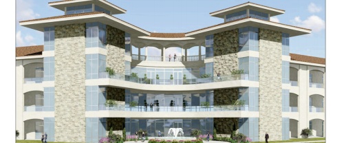 Artist concept of planned Serene Hills independent living center in Lakeway. Upper levels would have 104 units, the main level would feature 29,000 square feet of commercial space.