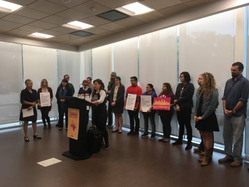 Members of the Work Strong Austin coalition hosted a press conference on Nov. 15 in support of a paid sick leave policy in Austin.
