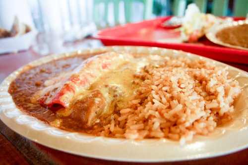 Mexican plate ($8.99) Includes one tamale and one enchilada with choice of beef, pork or chicken as well as one crispy taco, rice and beans