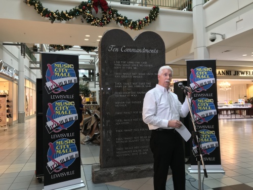 A Ten Commandments monument was unveiled at Music City Mall Lewisville on Dec. 29.