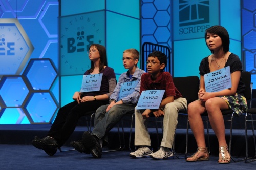 Contestants participate in a former Scripps National Spelling Bee.