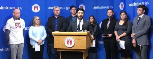 Council Member Greg Casar (center) sponsored an ordinance that would require private employers in Austin to offer paid sick leave. 