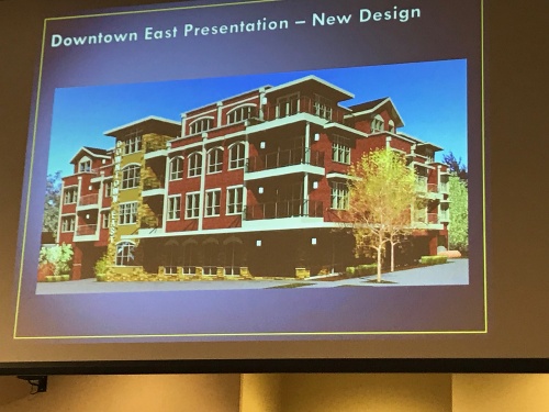 City staff displayed an updated design concept Tuesday, Jan. 9, for the proposed development at 204 E. Eighth St., which was denied a certificate of appropriateness.  