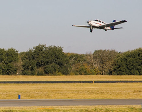 A plane takes off from the Georgetown Municipal Airport, which is expected to update its master plan in 2018.