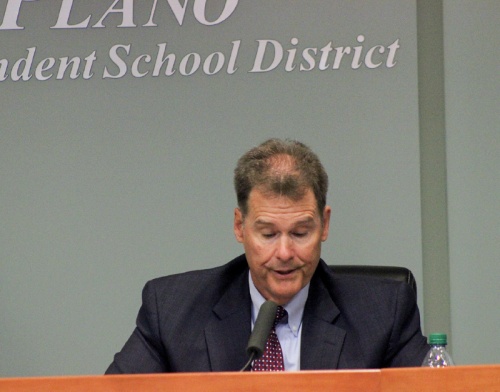 Former Plano ISD Superintendent Brian Binggeli speaks on Nov. 28, the night of his formal resignation.