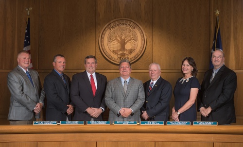 The Friendswood City Council, from left: Carl Gustafson, John Scott, Mike Foreman, Mayor Kevin Holland, Jim Hill, Sally Branson and Steve Rockey. 