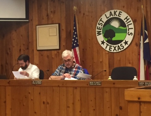 West Lake Hills Mayor Pro Tem Jim O'Connor and City Administrator Robert Wood consider code amendments at the Feb. 28 City Council Meeting.