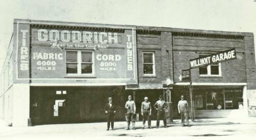 The original Willhoite Garage owners take a photo outside the garage in the 1920s.