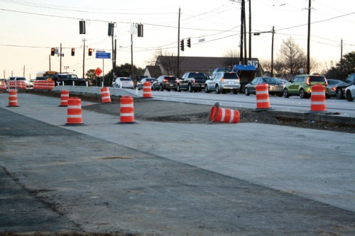Traffic moves at a steady pace through the construction along SH 26 in Colleyville.
