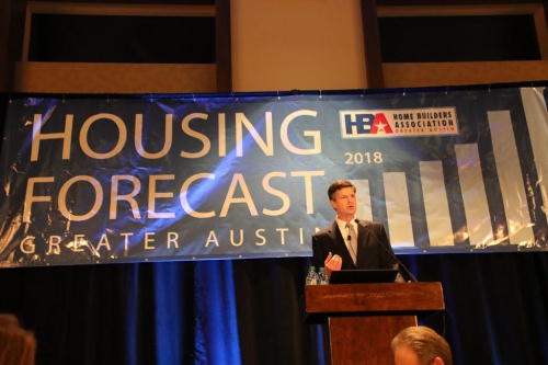 Elon Rude speaks at the Home Builders Association of Greater Austin's 2018 Housing Forecast Jan. 31.