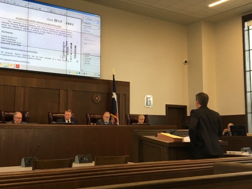 Joseph Stallone, an attorney representing the owner of Float Fest, addresses Guadalupe County commissioners during a festival permit public hearing on Feb. 27.