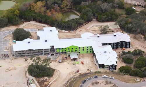 An aerial view from late 2017 shows the structure of Belmont Village Lakeway. The assisted-living facility is located on 10 acres at RM 620 and Bella Montagna Circle in Lakeway. 