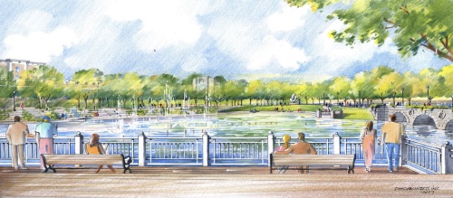 Amendments to McPherson Park would add a promenade on the east side of the pond between Federal Way and Division Street with bench seating andnambiance lighting. 