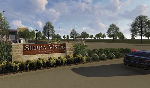 A rendering shows the entryway for Sierra Vista, a community that broke ground in February of Hwy. 288 and County Road 56 near Iowa Colony. 