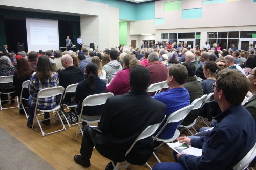 Hundreds of Harris County residents attended a public forum hosted by the Federal Railroad Administration Monday night in Cypress. 