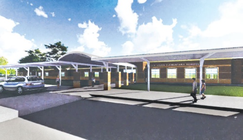 This rendering shows the new covered entrance at Old Union Elementary.
