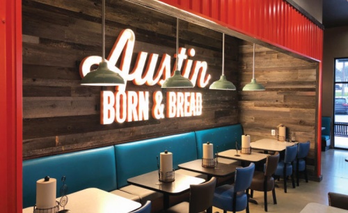 The interior design for the Eatery has an Austin flair. 