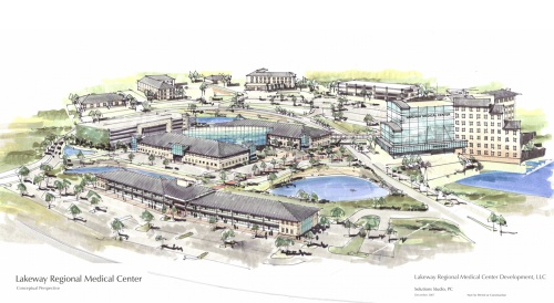 A 2017 rendering of the Lakeway Medical Village shows how interconnected the building sites are planned to be. 