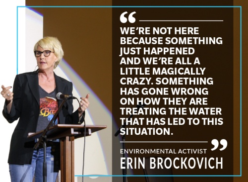 Environmental activist Erin Brockovich, who has been critical of North Texas water treatment methods, speaks on April 5 in Frisco.