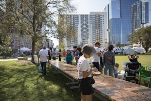 This fall, community members drew their visions for the future of Downtown Austin on wooden boards that were turned into a table.
