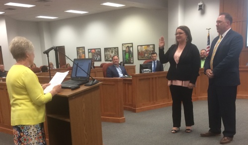 Trustees Crystal Carbone and Sean Murphy were sworn in at the May 22 board meeting. 