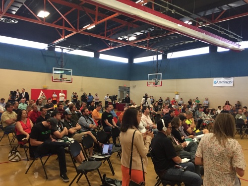 A crowd of more than 100 attended an information session on Tuesday, May 8 at the Northwest Recreation Center to learn more about a potential Major League Soccer stadium at McKalla Place.