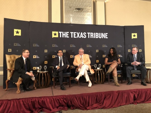 Texas Tribune CEO Evan Smith (far left) moderates a panel that includes (L-R) Diego Bernal, Dan Huberty, Nicole Conley Johnson and Todd Williams.