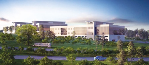 A rendering shows the planned Senna Hills office complex near Bee Caves Road.