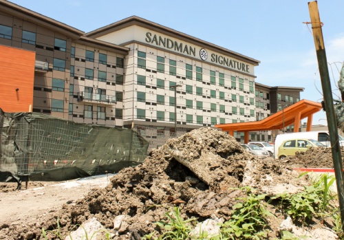 The Sandman hotel is in the final stages of construction in the Legacy business area, one of several hotels new to the area.