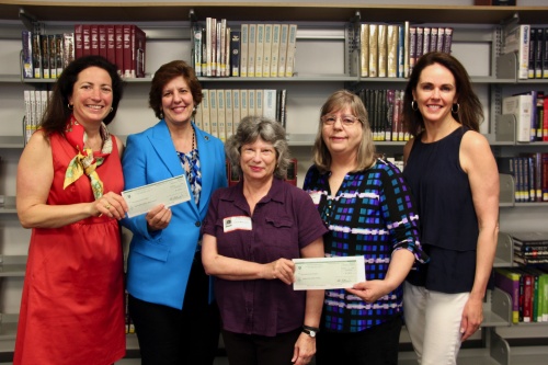 Representatives from the Barbara Bush Library, Clara Maynard and Susan Greer, and Devery Johnson, outreach coordinator from the Montgomery County Memorial Library System, joined Signatures Co-chairs on campus to accept donations from the 2017 Signatures Author Series luncheon. Both libraries are using the funds to go toward books lost due to Hurricane Harvey last year.