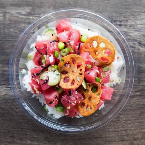 The Hawaiian and Asian fusion restaurant offers a variety of Pacific dishes including sushi and Poke bowls and fusion dishes like sushi burritos. 
