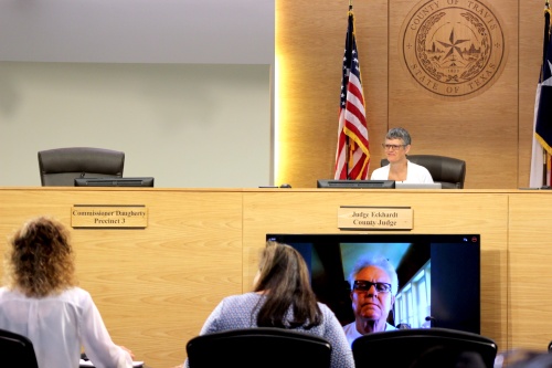 Members of the Barton Springs Edwards Aquifer Conservation District and Travis County Transportation and Natural Resources presented a proposal for a groundwater study to the Travis County Commissioners Court on July 3. Commissioner Gerald Daugherty appeared via videoconference. 