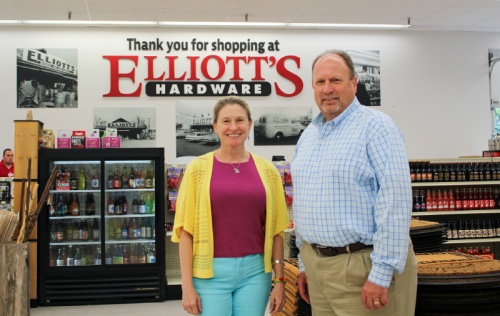 Elliottu2019s Hardware brand manager Andrea Spencer (left) is pictured with Phillip Helms, area vice president for CNRG.