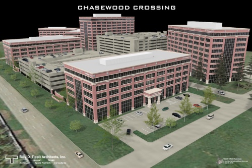 Two of the six proposed buildings at Chasewood Crossing's office park have been built, and the third broke ground on June 28. 