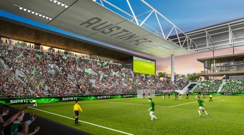 Precourt Sports Ventures released renderings of a planned MLS stadium with the Austin FC logo in August. 