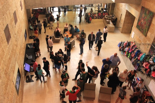 Members of the public fill the lobby of Austin City Hall ahead of Austin City Council's meeting on Thursday, August 9. 